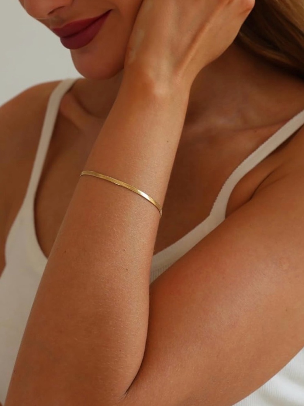 #127 Gold Plated Slim Herringbone Chain Bracelet